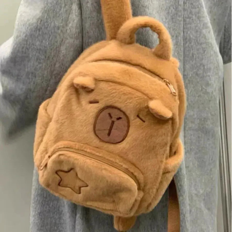 Student School Bag Capibala Plush Capybara Bag Casual All-match Fur Bag Large Capacity Backpack School Bag Mochila TurtlesTrip