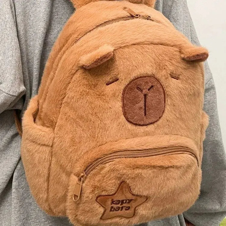 Student School Bag Capibala Plush Capybara Bag Casual All-match Fur Bag Large Capacity Backpack School Bag Mochila TurtlesTrip