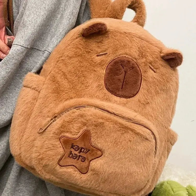 Student School Bag Capibala Plush Capybara Bag Casual All-match Fur Bag Large Capacity Backpack School Bag Mochila TurtlesTrip